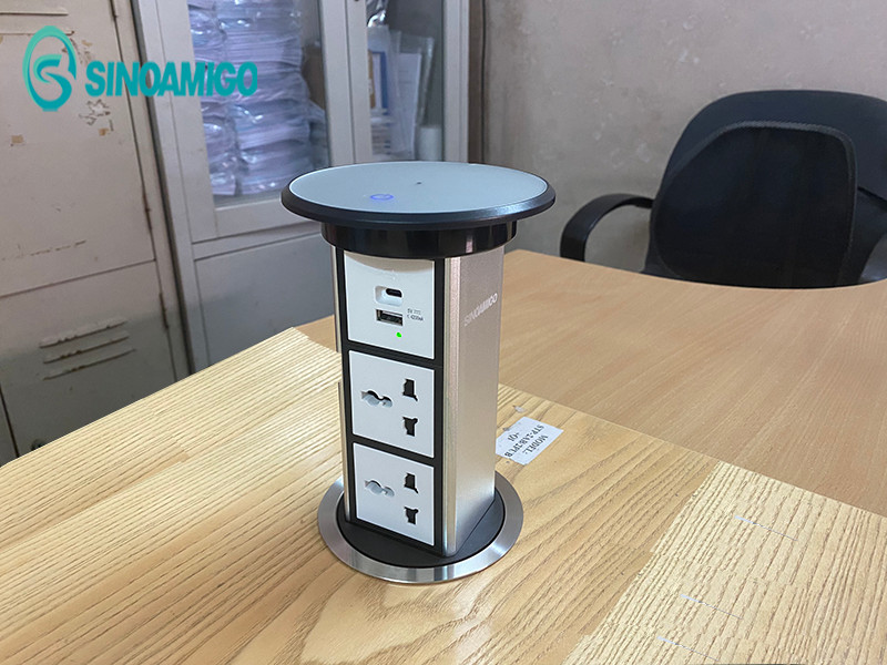 Hộp ổ điện âm bàn bếp cao cấp  sinoamigo SMT-4 mở nắp tự động, tích hợp sạc không dây 15W